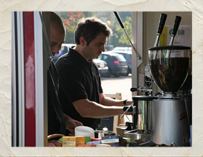 Serving coffee from the Perk Up vehicle